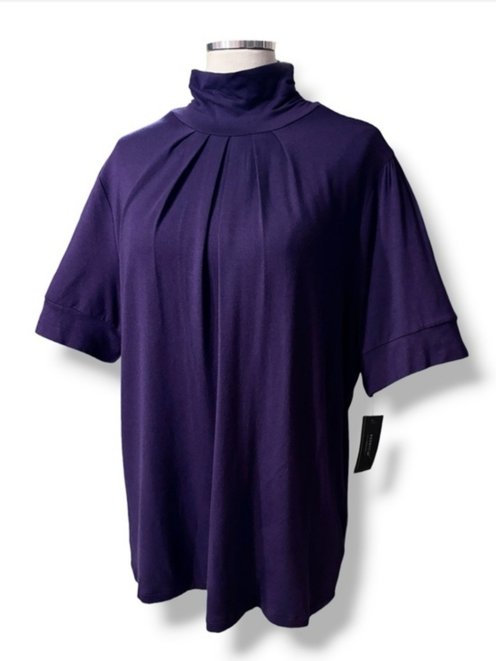 APT. 9 Purple Essential Mockneck Gathered Front Short Sleeve Top Size 1X NWT